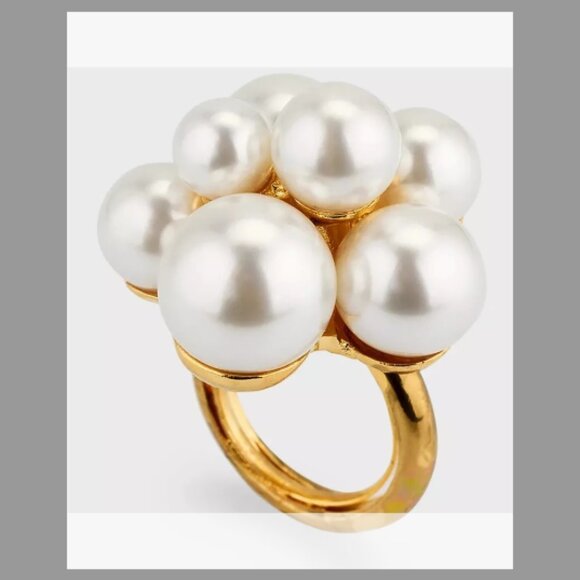 Oscar de la Renta Golden Pearly Popcorn Ring - Picture 4 of 6